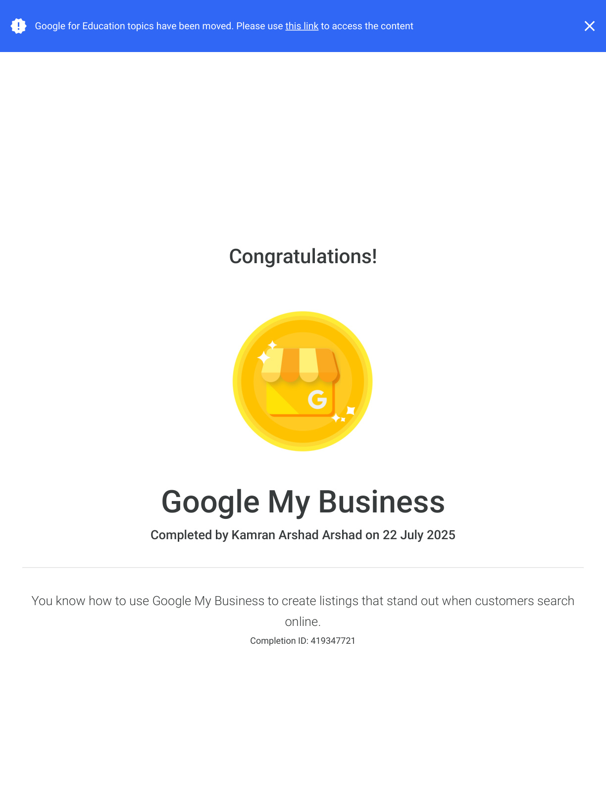 Google My Business Certificate
